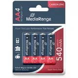 MediaRange Super Heavy Duty Batterien, Zink-Kohle, Mignon AA|R6|1.5V, 4er Pack