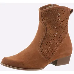 Stiefelette HEINE, Damen, Gr. 42, braun (cognac), Leder, Veloursleder, modisch, Schuhe Ankleboots Cowboy-Stiefelette