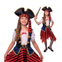 Magicoo Piratenkostüm Kinder Mädchen inkl. Kleid & Hut - Piraten Kostüm Kind Fasching Faschingskostüm (M)