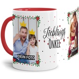 Tasse - Lieblings-Onkel - zum selbst Gestalten mit zwei Fotos - Fototasse für den Onkel - Keramik, Innen & Henkel Rot, 300 ml