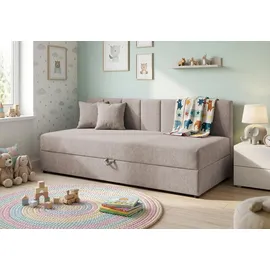 s-style möbel TAGESBETT Lenny mit Rückenlehne und großem Bettkasten aus Taupe Chenille-Stoff