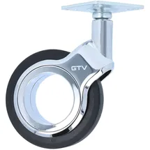 MS Beschläge Chrom glänzendes Gehäuse - Möbelrolle Schwarz Lenkrolle Anschraubplatte