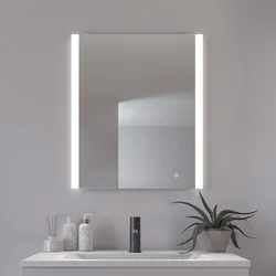 Badspiegel LOEVSCHALL "Vega Quadratisch, Badzimmerspiegel mit LED Beleuchtung, Lichtspiegel", silber, B:66cm H:76cm T:2,7cm, Spiegel, Touchpanel für Lichtsteuerung, Dimmbar Spiegel, Dänisches Design
