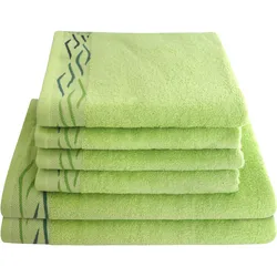Handtuch Set DYCKHOFF "Wave", grün, 6 St., Wellen, 4 Handtücher (50x100cm), 2 Duschtücher (70x140cm), Frottier, Frottier, Obermaterial: 100% Baumwolle, Handtücher (Packung), mit Jacquard-Bordüre;4 Handtücher (50x100cm), 2 Duschtücher (70x140cm)