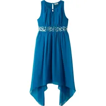 bonprix Chiffonkleid BONPRIX, Mädchen, Gr. 134, N-Gr, blau (atlantikblau), Obermaterial: 100% Polyester. Futter: 100% Polyester, unifarben, festlich, regular fit, Rundhals, Kleider Chiffonkleid, für festliche Anlässe, ärmellos, Regular Fit