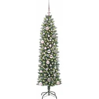 vidaXL Künstlicher schlanker Weihnachtsbaum Grün/Weiß 150 cm