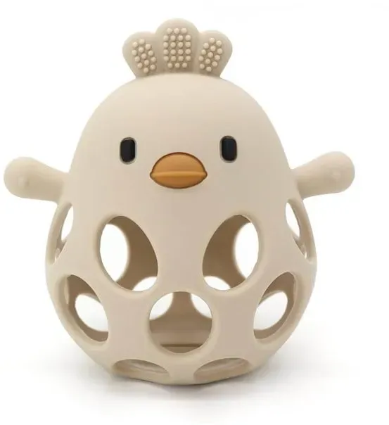 Teether ball with duckling in LFGB silicone - Beige