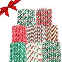 Weihnachts-Strohhalm Papier Strohhalme (200er Pack) Biologisch Abbaubar, Zweifarbige Dekorative Papier Trinkhalme mit Weihnachtsmotiven in 8 Verschiedenen Designs - Mehrweg Strohhalme Weihnachten