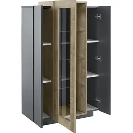 INOSIGN Vitrine INOSIGN "Coro, Vitrine, Glasvitrine, Vitrinenschrank, Stauraumvitrine", grau (anthrazit matt, oak), B:80cm H:120,5cm T:38cm, FSC-zertifizierter Holzwerkstoff, Glas, Schränke, Vitrine, 3 Türen davon 1 Glastür, 9 Fächer, Doppeltiefe, Höhe 120,5cm