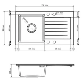 faizee home Granitspüle 75x43,5 cm rechts Einbauspüle weiß Handbetätigung 750 x 435 mm