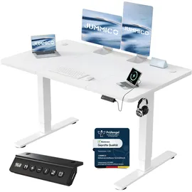 JUMMICO Höhenverstellbarer Schreibtisch mit USB-Ladeanschluss,Schreibtisch Höhenverstellbar Elektrisch 120 x 60 cm, Steh-Sitz Tisch Stehpult Verstellbarer Computertisch,Standing Desk,Weiß