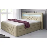 luxusbetten24 Boxspringbett Sonno, mit RGB-Beleuchtung, USB-Anschluss und Stauraum, beige 160 cm x 200 cm