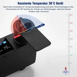 vrietina Duschsystem Schwarz mit Temperatur LED-Display, 30 X 19 CM Kopfbrause, Duscharmatur mit 3 Funktion Handbrause, Edelstahl Duschset 86-120 cm verstellbare Duschstange