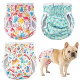 Weibliche Hundewindeln, 3 Pack waschbare Welpenwindeln, Wiederverwendbare Hundehosen und Bauchbänder für Hunde, Hundewindeln für Inkontinenz, Hunde-Windeln mit weichen Pads