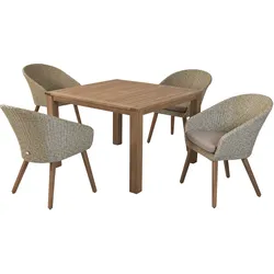 Garten-Essgruppe MERXX "»Arrone«", grün (schilf, schilf, natur), Aluminium, Kunststoff, FSC-zertifizierter Holzwerkstoff, Sitzmöbel-Sets, Beine aus Akazienholz