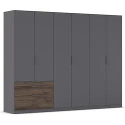 Kleiderschrank RAUCH "Koda", grau (graumetallic, atlantic oak dunkel), B:271cm H:210cm T:54cm, Holzwerkstoff, Schränke, mit asymmetrisch angeordneten Schubladen MADE IN GERMANY