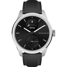 Withings ScanWatch 2 42 mm schwarz/silber, Lederarmband schwarz/silber