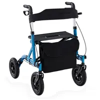 Costway Rollator 2 in 1 faltbar und leicht mit Sitz Aluminium bis 140 kg Gehhilfe 6-fach höhenverstellbar mit Tasche & Stockhalter (Rot)