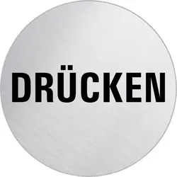 Schild I Edelstahlpiktogramm Drücken, mattgebürstet, Edelstahl, rostfrei, Ø 60mm