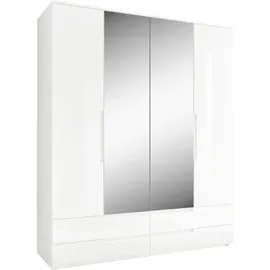 SchlafKONTOR Drehtürenschrank weiß (weiß hochglanz), B:160cm H:208cm T:57cm, MDF, Melamin, Schränke, Drehtürenschrank