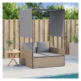 vidaXL Doppel-Sonnenliege mit Dach und Vorhängen Beige Poly Rattan