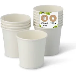 BIOZOYG 250 Stück kompostierbare Einwegbecher 100ml / 4oz Pappbecher, Trinkbecher, Wegwerfbecher, Espressobecher einwandig, weiß, kompostierbar