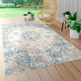 Paco Home - In- & Outdoor-teppich Für Balkon Terrasse, Kurzflor Mit Orient-muster In Blau 60x100 Cm