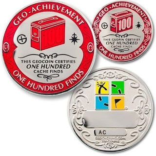 3tlg. - 100 Finds Geo-Achievement Set Geocaching Coin Ständer Pin Set Funde