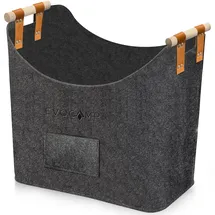 evocamp Kaminholzkorb Filz 44 x 44 x 30 cm Dunkelgrau mit Holzgriffen