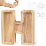 LEcylankEr Spardose Kinder Personalisierte A-Z Alphabet Sparbüchse Holz Spardose Dekoration Kreative groß Sparschwein als Geschenke für Geburtstag, Weihnachten und Thanksgiving (H)