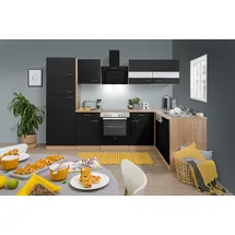 Respekta Winkelküche Merle L-Form 280 x 172 cm E-Geräte Glaskeramikkochfeld schwarz/eiche sägerau nachbildung