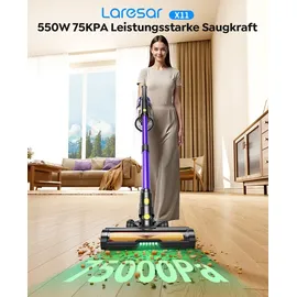 Laresar X11 550 W, 55 kPa, Saugleistung, Hand-Smart-Home-Staubbecher, 60 Minuten Laufzeit, 3-teiliges Hepa-Filtes-Set