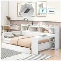 STILVORA Schlafsofa Tagesbett 90x200 mit Stauraum Jugendbett mit Steckdose und USB-Port, Schlafsofa, Tagesbett mit 2 Schubladen, USB-Anschluss & Ladebuchse, Nachttischablage, Multifunktionales Daybed für,  ohne Matratze, ohne Matratze weiß