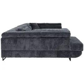 m-punkt Eckcouch Cord U-Form mit Bettkasten 5-Sitzer Grau