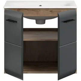xonox.home – Waschtisch Ice Nox Oak Nachbildung schwarz matt – Waschplatz für Badezimmer in Holzoptik – modern & kompakt