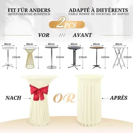luxuskollektion 2er-Set Stretch Stehtisch-Husse Elfenbein Ø 80-85cm Spandex Tischdecke