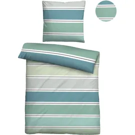 biberna Bettwäsche Seersucker 0025009 QUERBALKEN 1x 135x200 cm + 1x 80x80 cm, blau-grün