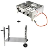 Gasbräter Gasgrill Edelstahl Gestell 10 kW 3 flammig BBQ Gasbrenner B01+G04