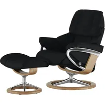 Stressless Relaxsessel Reno Leder 92 x 110 x 80 cm Schwarz mit Hocker