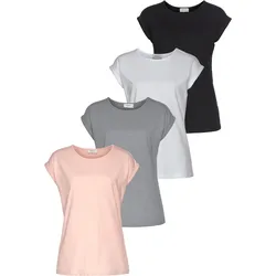 T-Shirt, (Packung), Kurzarm, basic, Rundhalsausschnitt, für Freizeit und Sport, Gr. 48, grau, rose, weiß, schwarz, , 37506243-48