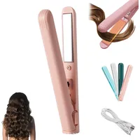 Mini Lockenstab mit Doppeltem Verwendungszweck, Minis Lockenstab für Kurze Haare, Lemateek Mini Flat Iron for Short Hair, 1/2 Inch Ceramic Plates, Fast, Glätteisen Kabellos für Alle Haartypen (Rosa)