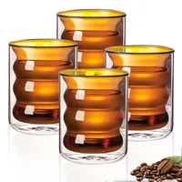 Prismoria 4er Set Doppelwandige Glas-Kaffeetassen und -becher 200ml, isolierte Latte-Gläser, Cappuccino-Latte-Macchiato-Gläser, hitzebeständig, doppellagige Glas-Kaffeetassen Orange