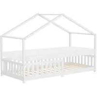 ML-Design Hausbett 90x200 cm Weiß mit Matratze H:10cm, Rausfallschutz