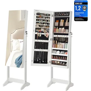 Songmics Schmuckschrank, Spiegelschrank stehend, 2 Organizern, abschließbar,