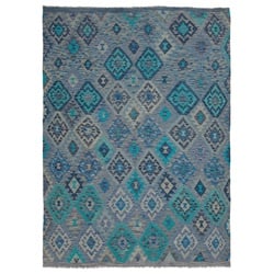 Kelim Teppich Amira 200 x 300 cm Polyester Blau