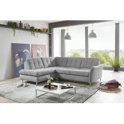 Ecksofa DIE PLANBAR "MP-IN20016 L-Form mit Federkern-Polsterung", silber, B:242cm H:87cm T:116cm, 100% Polyester, Sofas, wahlweise mit Kopfstützen und Bettfunktion, mit Federkern-Polsterung