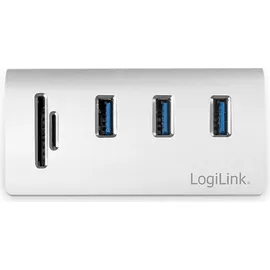 Logilink CR0045 3.2 Port USB 3.0 Hub (3-Port) mit Kartenleser für SD - Micro-SD Speicherkarten, Aluminiumgehäuse, mit eingebautem SD-Kartenleser Silber