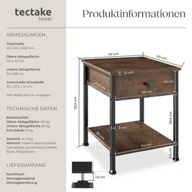 Tectake Nachtschrank Bradford 40 x 40 x 55,5 cm Braun