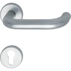 GRUNDMANN Feuerschutz Drückergarnitur GEOS 1754/D6K FH auf Rosette - Aluminium , gerichtet für 8,5 mm , Aluminium silber eloxiert ; ÖNORM B3859