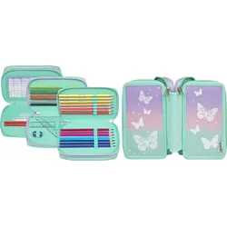 Federmäppchen SCOOLI "Tripledecker, Butterfly Wishes", Kinder, rosa (butterfly wishes), Polyester, Schreibgeräteetuis